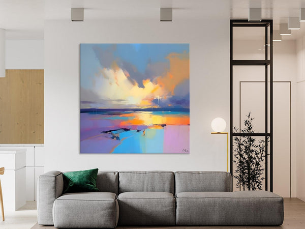 Sunrise Landscape Acrylic Art, Landscape Canvas Art, Original Abstract Art, Hand Painted Canvas Art, Large Abstract Painting for Living Room-HomePaintingDecor