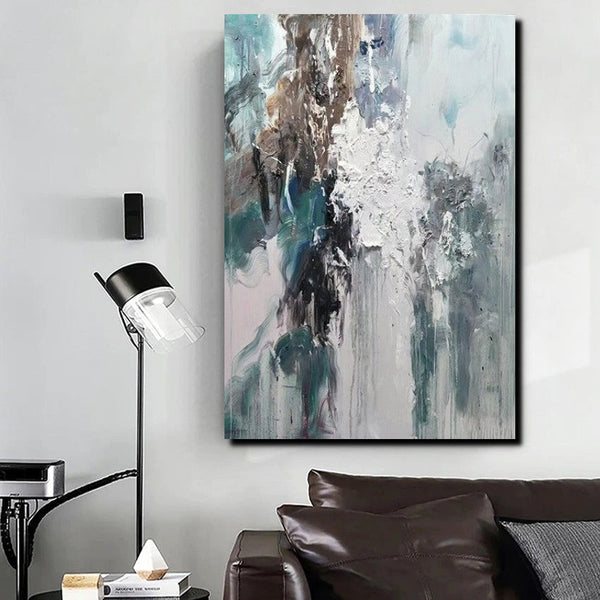 Living Room Abstract Paintings, Large Acrylic Canvas Paintings, Large Wall Art Ideas, Impasto Painting, Blue Modern Abstract Painting-HomePaintingDecor