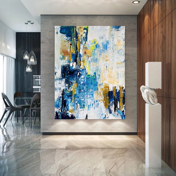 Living Room Abstract Paintings, Blue Modern Abstract Painting, Large Acrylic Canvas Paintings, Large Wall Art Ideas, Impasto Painting-HomePaintingDecor