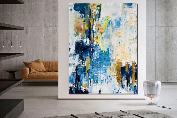 Living Room Abstract Paintings, Blue Modern Abstract Painting, Large Acrylic Canvas Paintings, Large Wall Art Ideas, Impasto Painting-HomePaintingDecor