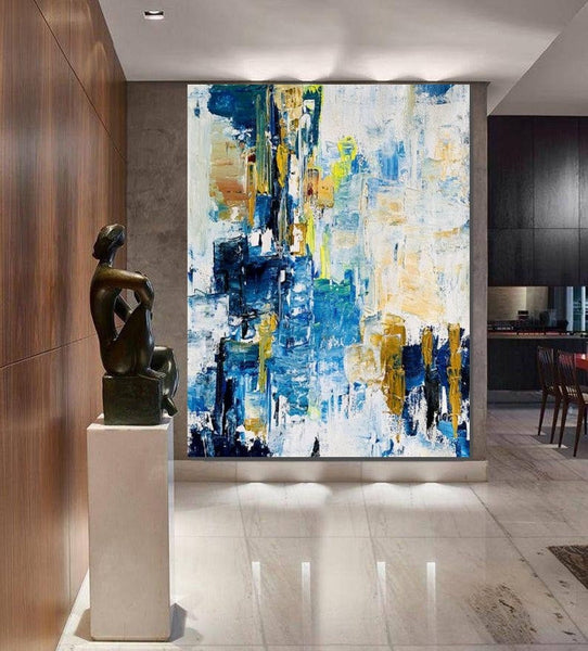 Living Room Abstract Paintings, Blue Modern Abstract Painting, Large Acrylic Canvas Paintings, Large Wall Art Ideas, Impasto Painting-HomePaintingDecor