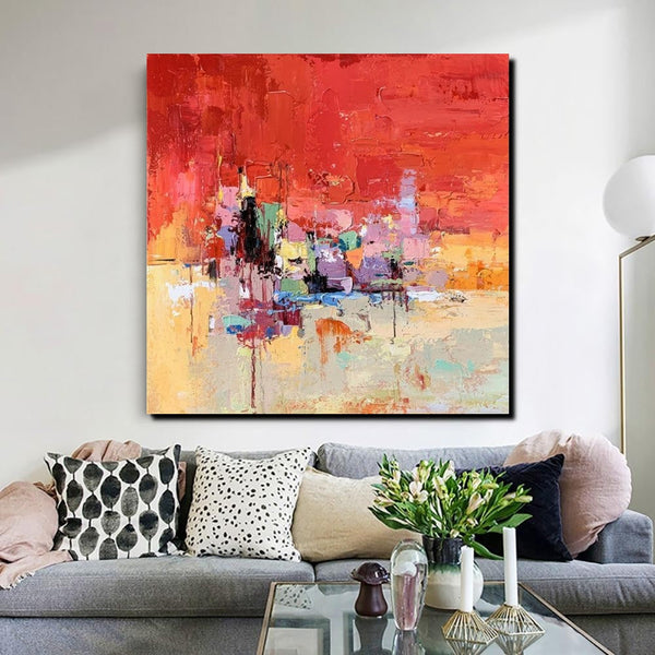 Simple Canvas Paintings, Dining Room Modern Paintings, Red Abstract Contemporary Art, Acrylic Painting on Canvas, Heavy Texture Paintings-HomePaintingDecor