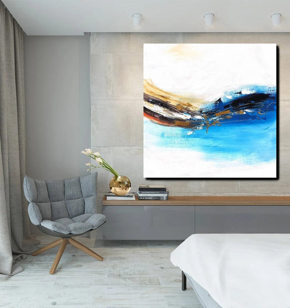 Simple Abstract Paintings, Bedroom Modern Paintings, Modern Contemporary Art, Acrylic Painting on Canvas, Blue Canvas Painting-HomePaintingDecor