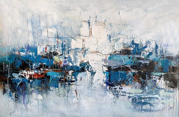 Large Wall Art Paintings Behind Sofa, Acrylic Paintings on Canvas, Acrylic Painting for Bedroom, Blue Modern Paintings, Heavy Texture Canvas Art-HomePaintingDecor