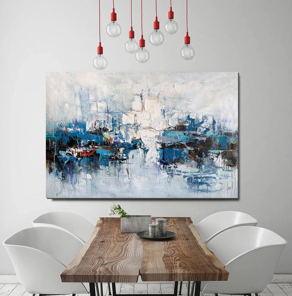 Large Wall Art Paintings Behind Sofa, Acrylic Paintings on Canvas, Acrylic Painting for Bedroom, Blue Modern Paintings, Heavy Texture Canvas Art-HomePaintingDecor
