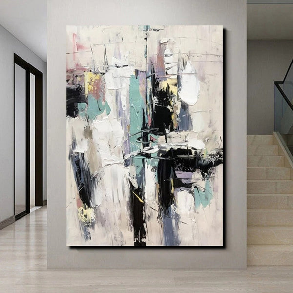 Contemporary Modern Art, Living Room Abstract Art Ideas, Black and White Impasto Paintings, Buy Wall Art Online, Palette Knife Abstract Paintings-HomePaintingDecor