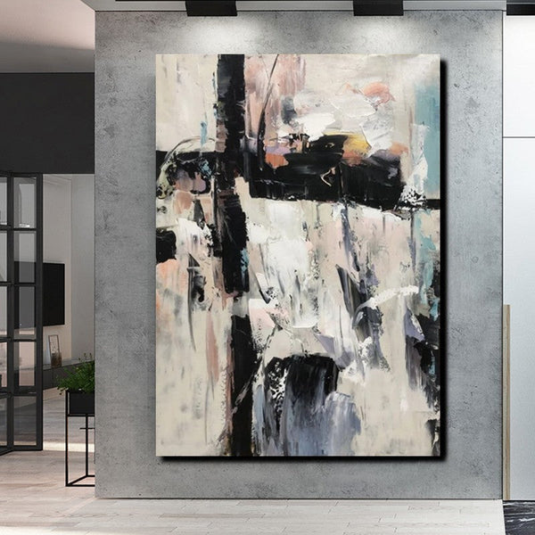Black and White Impasto Paintings, Contemporary Modern Art, Bedroom Abstract Art Ideas, Buy Wall Art Online, Palette Knife Abstract Paintings-HomePaintingDecor