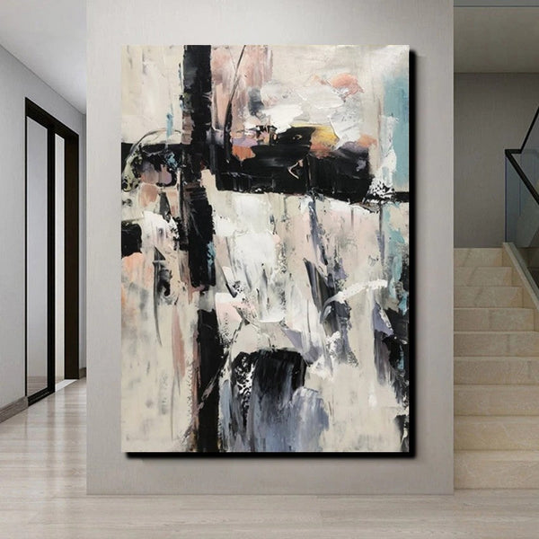 Black and White Impasto Paintings, Contemporary Modern Art, Bedroom Abstract Art Ideas, Buy Wall Art Online, Palette Knife Abstract Paintings-HomePaintingDecor
