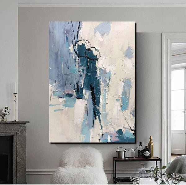 Living Room Abstract Paintings, Hand Painted Canvas Paintings, Large Wall Art Ideas, Heavy Texture Painting, Blue Modern Abstract Painting-HomePaintingDecor