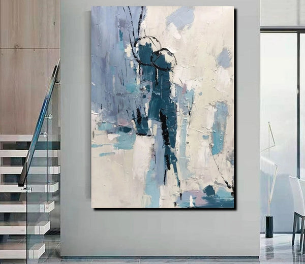 Living Room Abstract Paintings, Hand Painted Canvas Paintings, Large Wall Art Ideas, Heavy Texture Painting, Blue Modern Abstract Painting-HomePaintingDecor