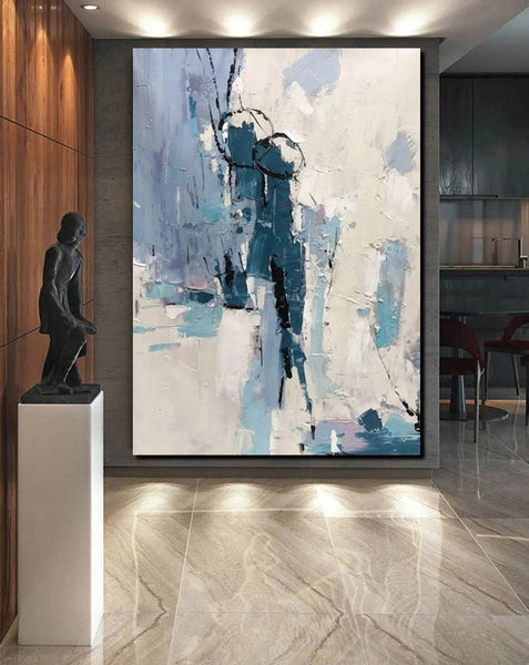 Living Room Abstract Paintings, Hand Painted Canvas Paintings, Large Wall Art Ideas, Heavy Texture Painting, Blue Modern Abstract Painting-HomePaintingDecor