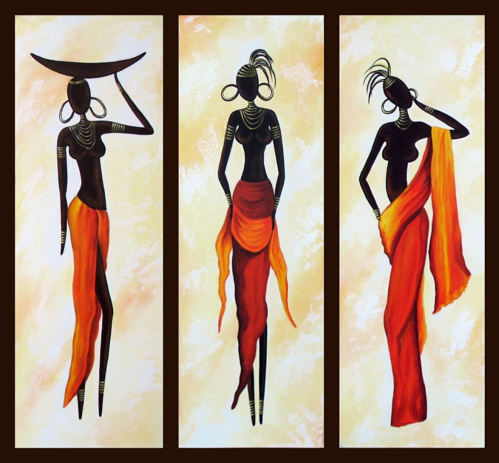 African Woman Painting, African Girl Painting, Abstract Figure Art, Dining Room Abstract Painting, Hand Painted Wall Art Paintings-HomePaintingDecor