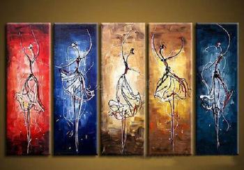 5 Piece Canvas Paintings, Ballet Dancer Painting, Dancing Girl Painting, Abstract Painting for Dining Room, Abstract Acrylic Painting on Canvas-HomePaintingDecor