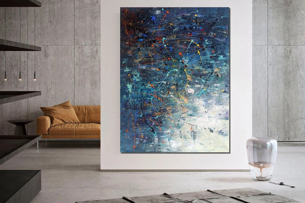 Extra Large Paintings for Living Room, Hand Painted Wall Art Paintings, Blue Abstract Acrylic Painting, Modern Abstract Art for Dining Room-HomePaintingDecor