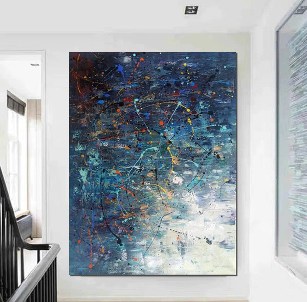 Extra Large Paintings for Living Room, Hand Painted Wall Art Paintings, Blue Abstract Acrylic Painting, Modern Abstract Art for Dining Room-HomePaintingDecor