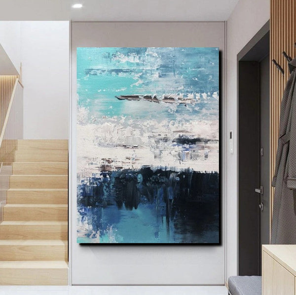 Blue Abstract Paintings, Acrylic Paintings for Bedroom, Contemporary Canvas Wall Art, Buy Large Paintings Online-HomePaintingDecor