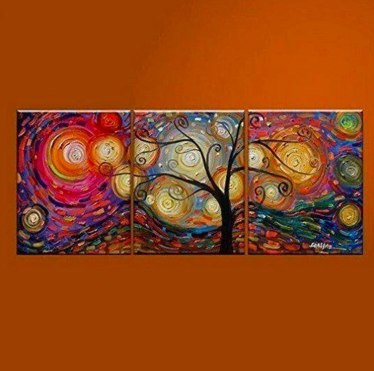 Tree of Life Paintings, Extra Large Canvas Painting, 100% Hand Painted Art Painting for Sale, Hand Painted Abstract Art, Buy Paintings Online, 3 Panel Group Art Sets