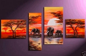 African Painting, Animal Sunset Painting, Extra Large Painting, Living Room Canvas Painting, African Painting, Sunset Painting, Large Painting for Sale, Hand Painted Canvas Art, Landscape Paintings