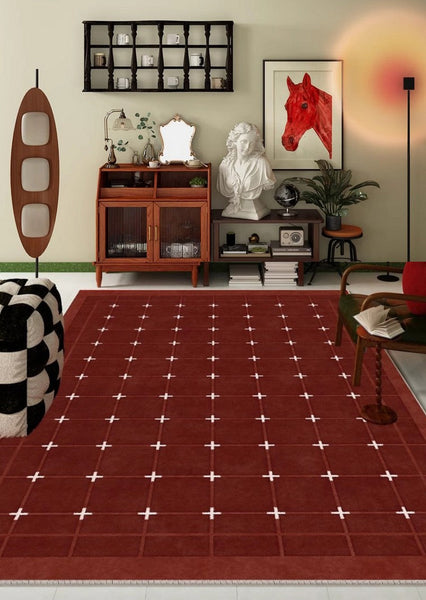 Geometric Contemporary Modern Carpets Next to Bed, Abstract Area Rugs for Living Room, Mid Century Red Rugs under Dining Room Table-HomePaintingDecor