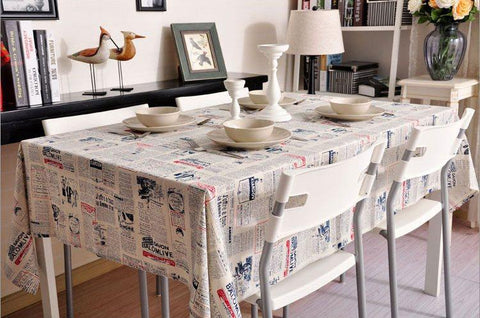 Newspaper Tablecloth, Blue NEWS LETTER Table Linen Wedding Home Decor Dining Kitchen Table Cloth-HomePaintingDecor