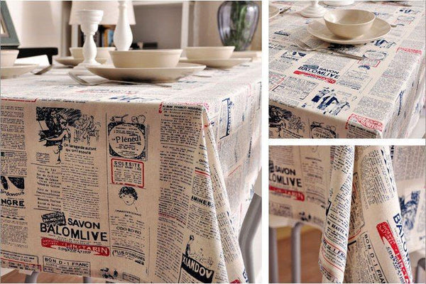 Newspaper Tablecloth, Blue NEWS LETTER Table Linen Wedding Home Decor Dining Kitchen Table Cloth-HomePaintingDecor