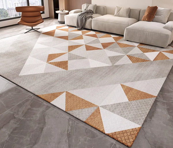 Modern Gray Rugs under Dining Room Table, Modern Carpets for Kitchen, Geometric Contemporary Modern Rugs Next to Bed, Abstract Area Rugs for Living Room-HomePaintingDecor