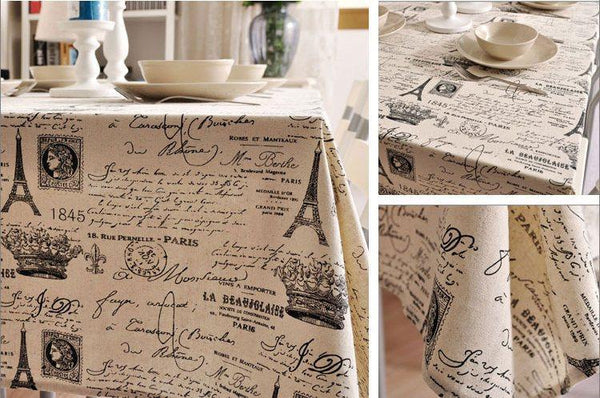 Eiffel Tower Tablecloth, NEWS LETTER Table Cloth, Black and White Linen Wedding Dining Kitchen-HomePaintingDecor