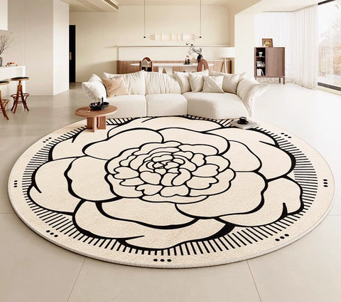 Modern Rug Ideas for Living Room, Bedroom Modern Round Rugs, Dining Room Contemporary Round Rugs, Circular Modern Rugs under Chairs-HomePaintingDecor