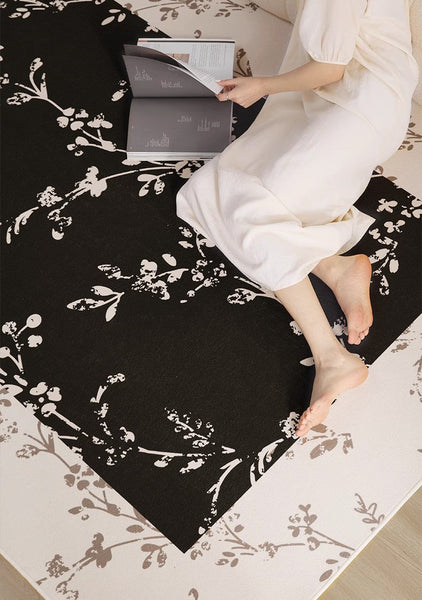 Contemporary Floor Carpets for Living Room, Large Modern Rugs for Sale, Dining Room Modern Rugs, Black Flower Pattern Geometric Modern Rugs in Bedroom-HomePaintingDecor