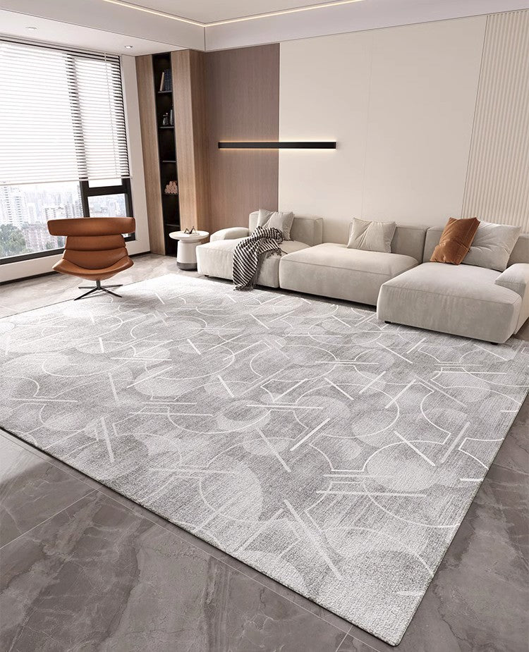 Abstract Gray Contemporary Modern Rugs for Living Room, Extra Large Modern Rugs for Bedroom, Geometric Modern Rug Placement Ideas for Dining Room