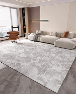Abstract Gray Contemporary Modern Rugs for Living Room, Extra Large Modern Rugs for Bedroom, Geometric Modern Rug Placement Ideas for Dining Room