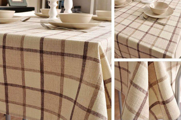 Rustic Wedding Tablecloth, Checked Tablecloth for Home Decoration, Table Cover, Beige Color Checkerboard Linen Tablecloth-HomePaintingDecor