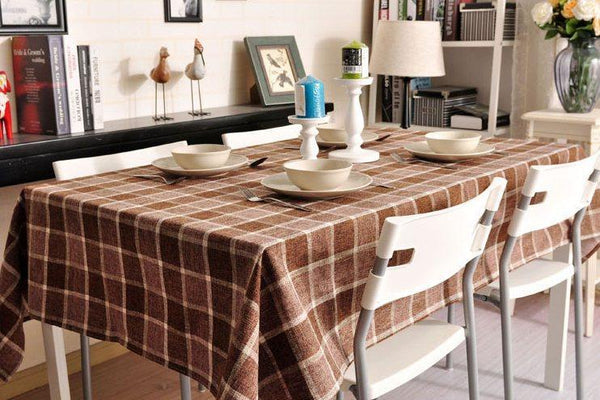Modern Brown Table Cover for Home Decoration, Brown Checked Linen Tablecloth, Rustic Wedding , Checkerboard Tablecloth-HomePaintingDecor