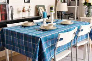 Modern Blue Table Cover, Blue Checked Linen Tablecloth, Rustic Home Decor, Checkerboard Tablecloth for Dining Room Table-HomePaintingDecor