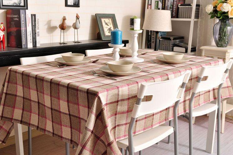 Khaki Checked Linen Tablecloth, Rustic Home Decor , Checkerboard Tablecloth, Table Cover-HomePaintingDecor