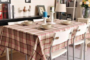 Khaki Checked Linen Tablecloth, Rustic Home Decor , Checkerboard Tablecloth, Table Cover-HomePaintingDecor