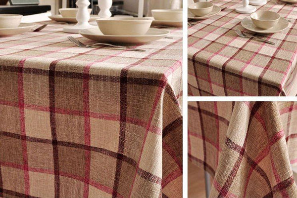Khaki Checked Linen Tablecloth, Rustic Home Decor , Checkerboard Tablecloth, Table Cover-HomePaintingDecor