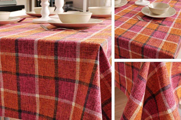 Roseo Checked Linen Tablecloth, Rustic Home Decor , Checkerboard Tablecloth, Table Cover-HomePaintingDecor