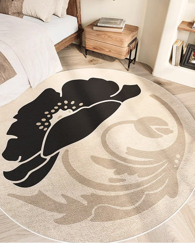 Contemporary Modern Rug Ideas for Living Room, Circular Modern Rugs for Bedroom, Flower Pattern Round Rugs for Dining Room-HomePaintingDecor