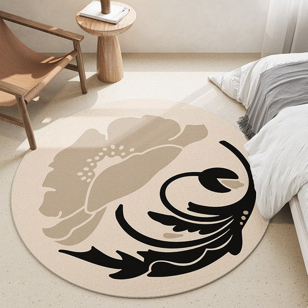Dining Room Round Rugs, Modern Area Rugs under Coffee Table, Round Modern Rugs, Flower Pattern Abstract Contemporary Area Rugs, Modern Rugs in Bedroom-HomePaintingDecor