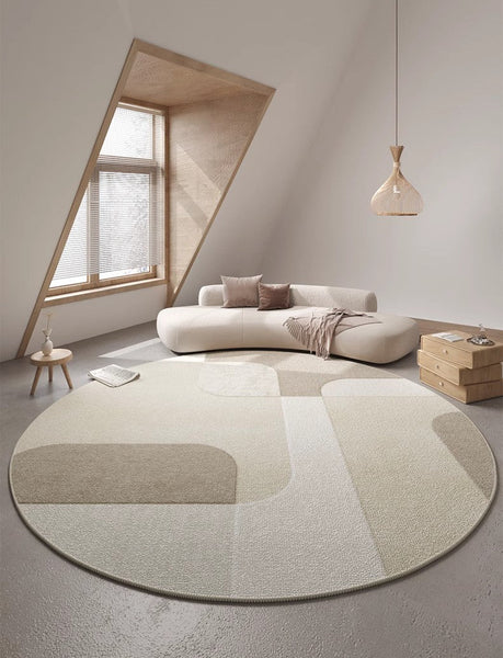Circular Modern Rugs for Bedroom, Modern Rugs for Dining Room, Abstract Contemporary Round Rugs for Dining Room, Geometric Modern Rug Ideas for Living Room-HomePaintingDecor