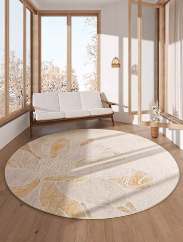 Lotus Flower Round Carpets under Coffee Table, Contemporary Round Rugs for Dining Room, Modern Area Rugs for Bedroom, Circular Modern Rugs for Living Room-HomePaintingDecor