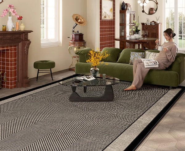 Mid Century Black Rugs for Living Room, Elegant Modern Area Rugs under Sofa, Dining Room Floor Rugs, Abstract Contemporary Rugs for Bedroom, Modern Carpets for Office-HomePaintingDecor