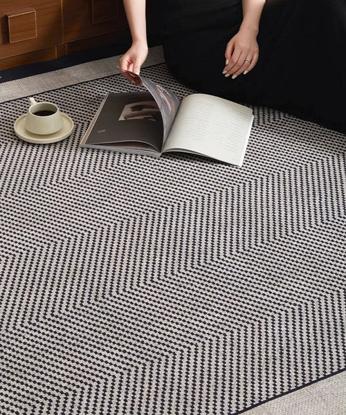 Mid Century Black Rugs for Living Room, Elegant Modern Area Rugs under Sofa, Dining Room Floor Rugs, Abstract Contemporary Rugs for Bedroom, Modern Carpets for Office-HomePaintingDecor