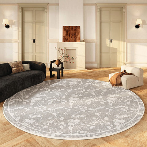 Circular Modern Rugs for Living Room, Modern Area Rugs for Bedroom, Flower Pattern Round Carpets under Coffee Table, Contemporary Round Rugs for Dining Room-HomePaintingDecor
