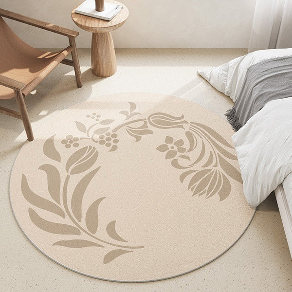 Modern Rugs under Coffee Table, Abstract Modern Round Rugs for Bedroom, Geometric Circular Rugs for Dining Room, Flower Pattern Contemporary Modern Rugs-HomePaintingDecor
