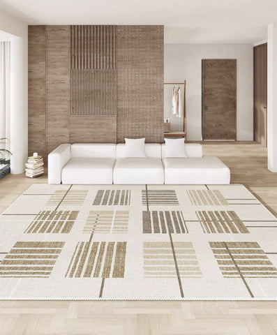 Simple Modern Beige Rugs for Bedroom, Modern Rugs for Dining Room, Contemporary Rugs for Office, Geometric Modern Rugs, Large Abstract Modern Rugs for Living Room-HomePaintingDecor