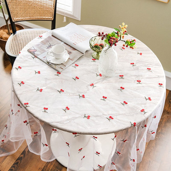 Extra Large Rectangular Tablecloth for Oval Table, Rectangular Table Covers for Coffee Table, Cherry Lace Tablecloths, Lace Embroidered Table Covers-HomePaintingDecor