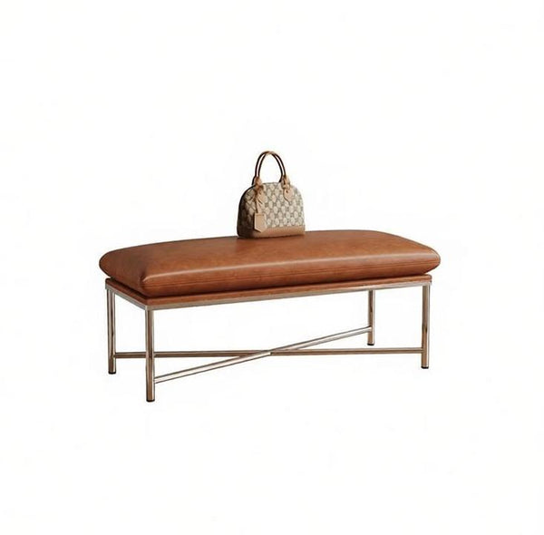Contemporay Bedroom Bench, Upholstered Shoe Bench, Luxury Genuine Leather Entry Bench, Narrow Entryway Bench, Modern Shoe Changing Ottoman, Mid-Century Hall Bench-HomePaintingDecor
