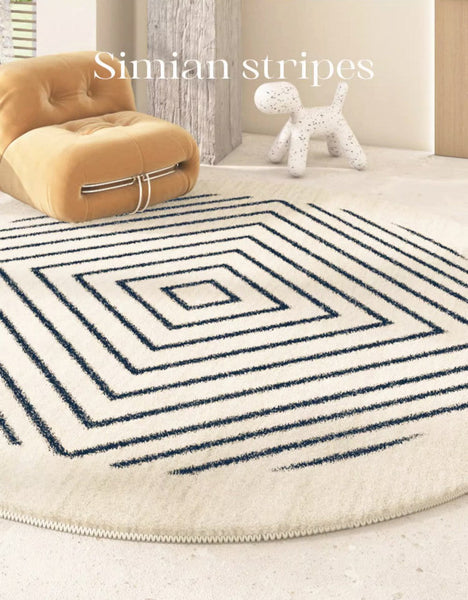 Abstract Contemporary Round Rugs for Bedroom, Geometric Modern Rug Ideas for Living Room, Thick Round Rugs for Dining Room-HomePaintingDecor